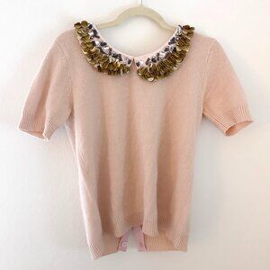 Corey Lynn Calter Sequined Peter Pan Collar Button Back Angora Sweater